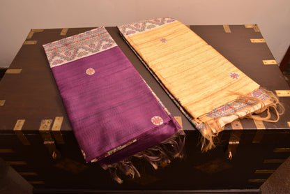 Madhubani Print On Semi Tussar Silk Saree