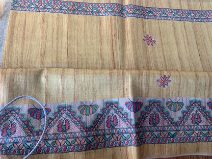 Madhubani Print On Semi Tussar Silk Saree